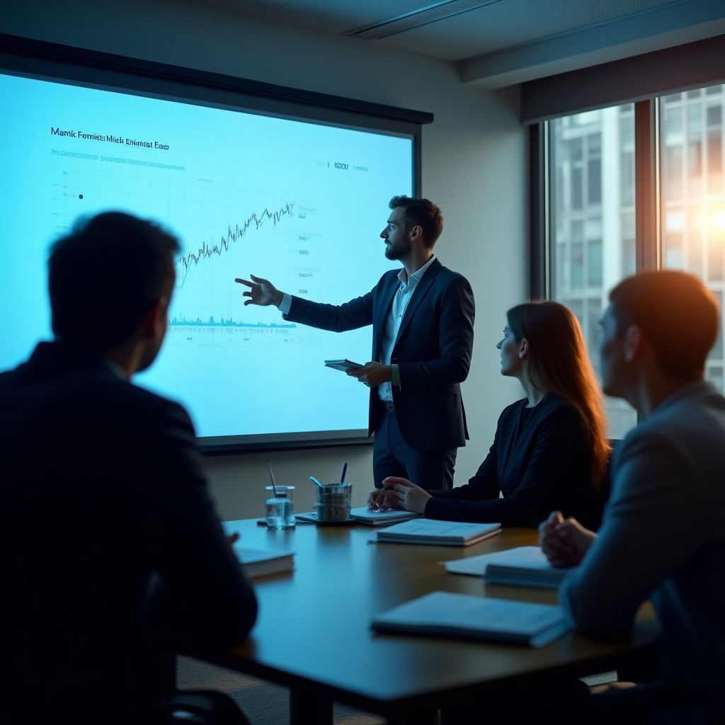 Consultor presentando a clientes.
